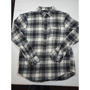 Hollister Long Sleeve Heavy Flannel Button Down Shirt Mens Medium  Black Plaid